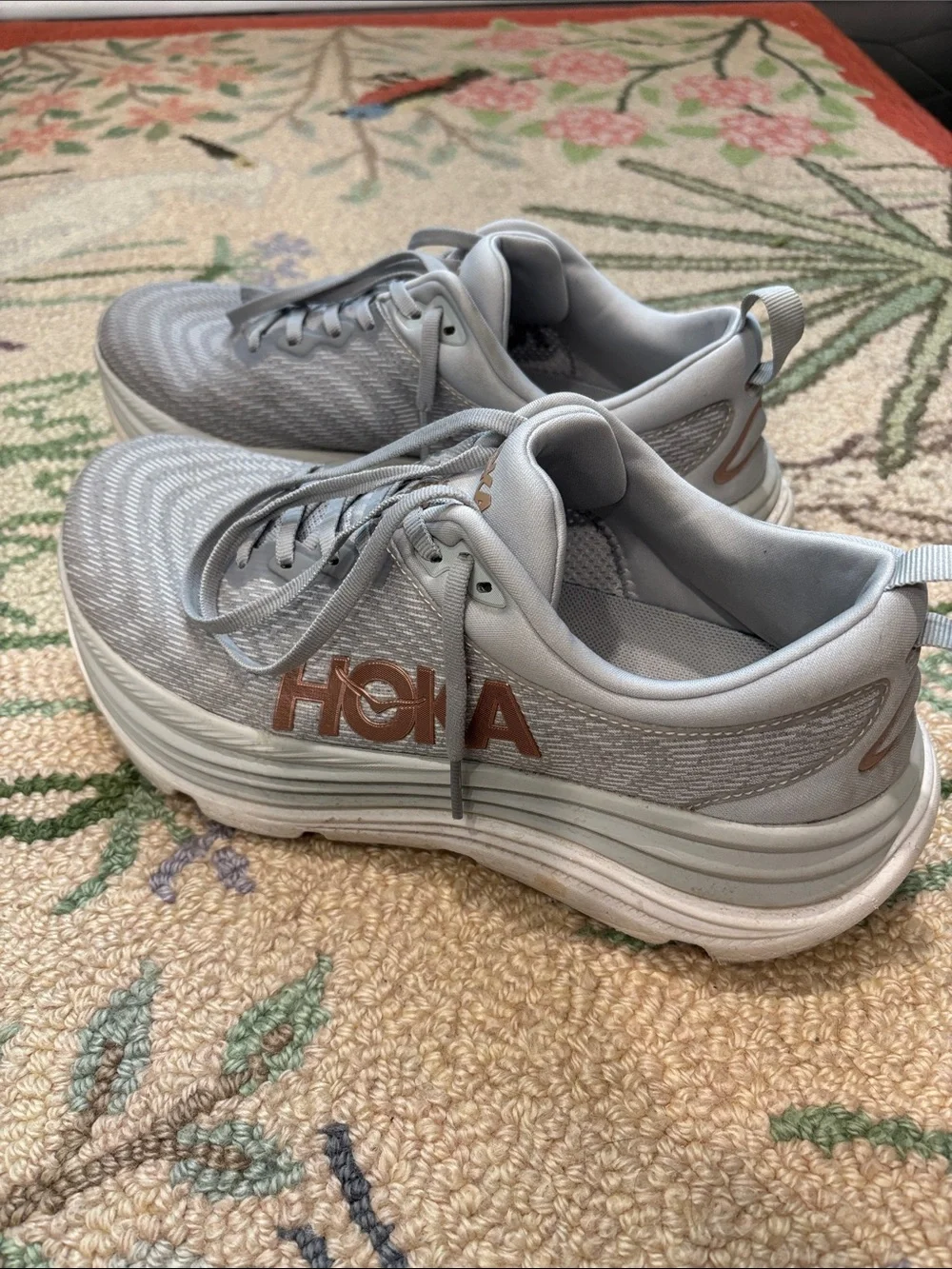 Hoka Gaviota 5 Women's Gray Athletic Running Shoes with Rose Gold Accents, 10